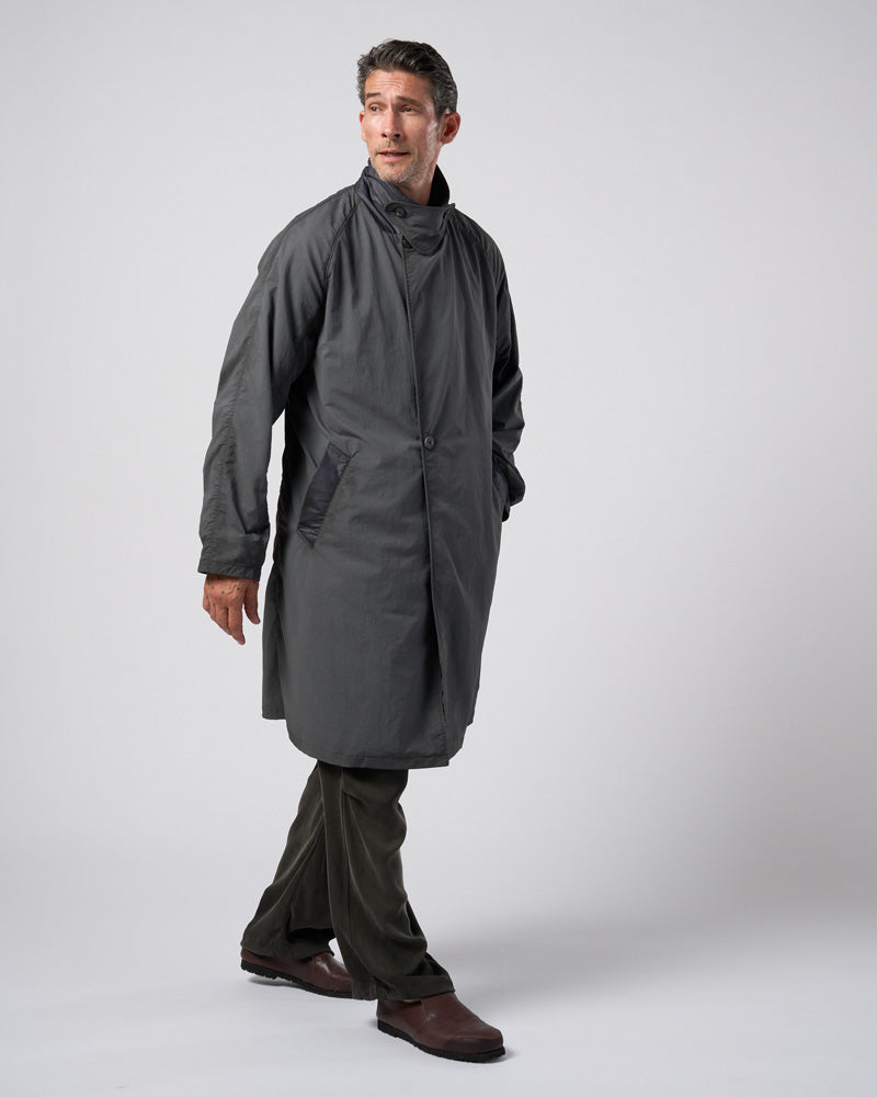 textured nylon double breasted coat