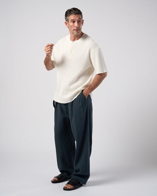 hard dry waffle fly-front henley S/S