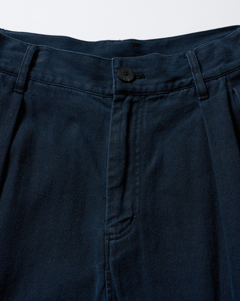 cotton linen herringbone aging wide trousers