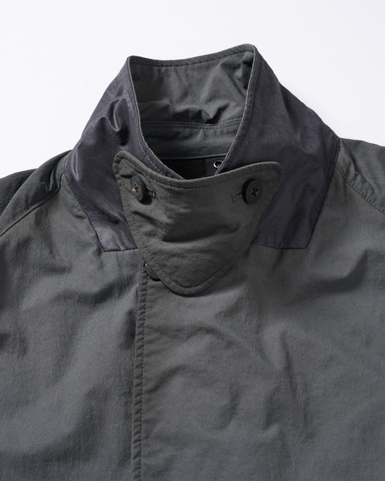 textured nylon double breasted coat