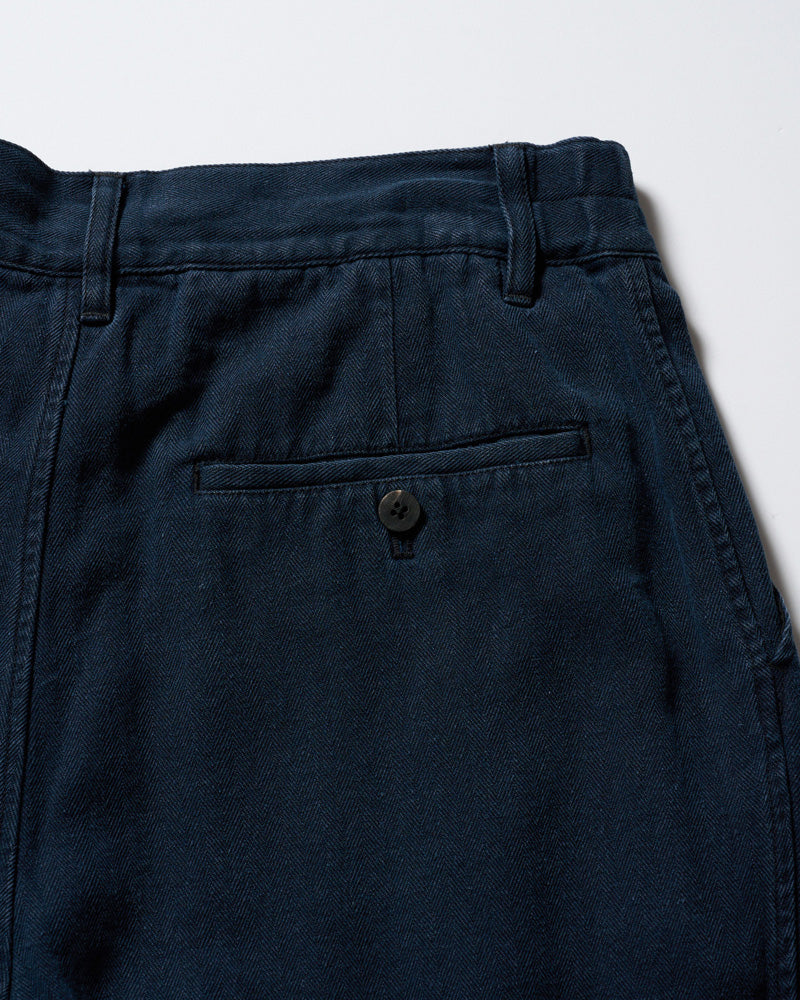 cotton linen herringbone aging wide trousers