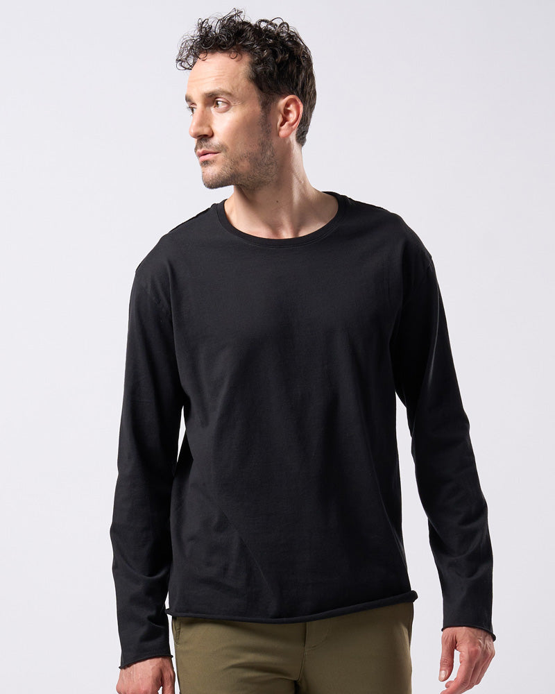 wide cut-off crew-neck L/S