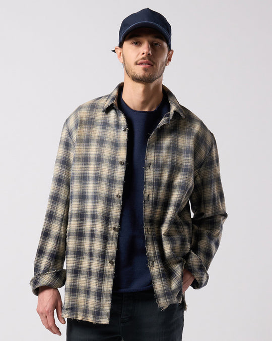 aging loose check shirt