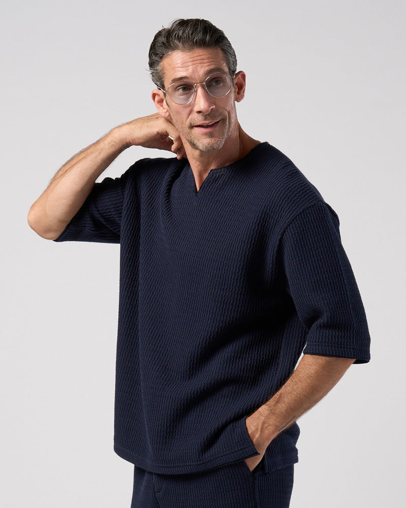 textured knit key-neck H/S