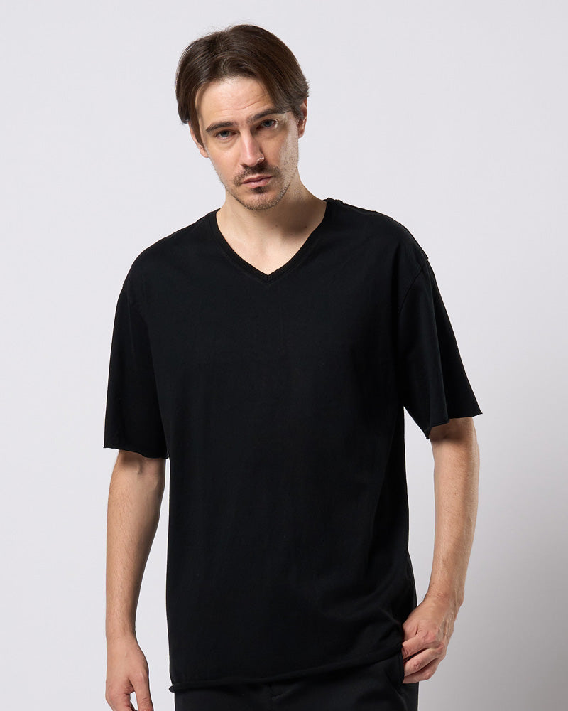 wide cut-off V-neck S/S