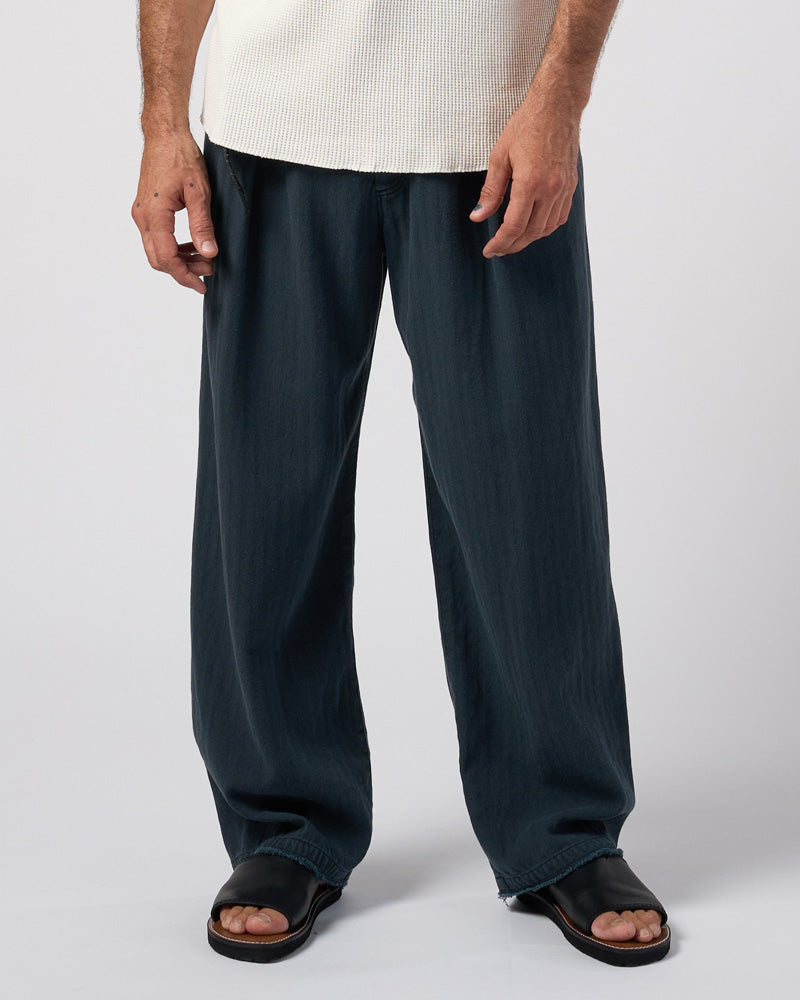cotton linen herringbone aging wide trousers