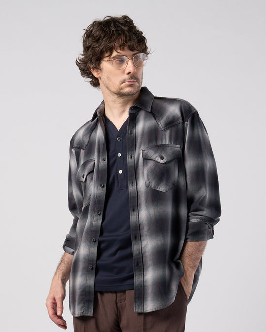 loose check western shirt