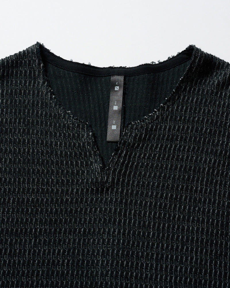 textured knit key-neck H/S
