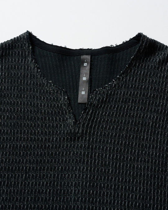 textured knit key-neck H/S