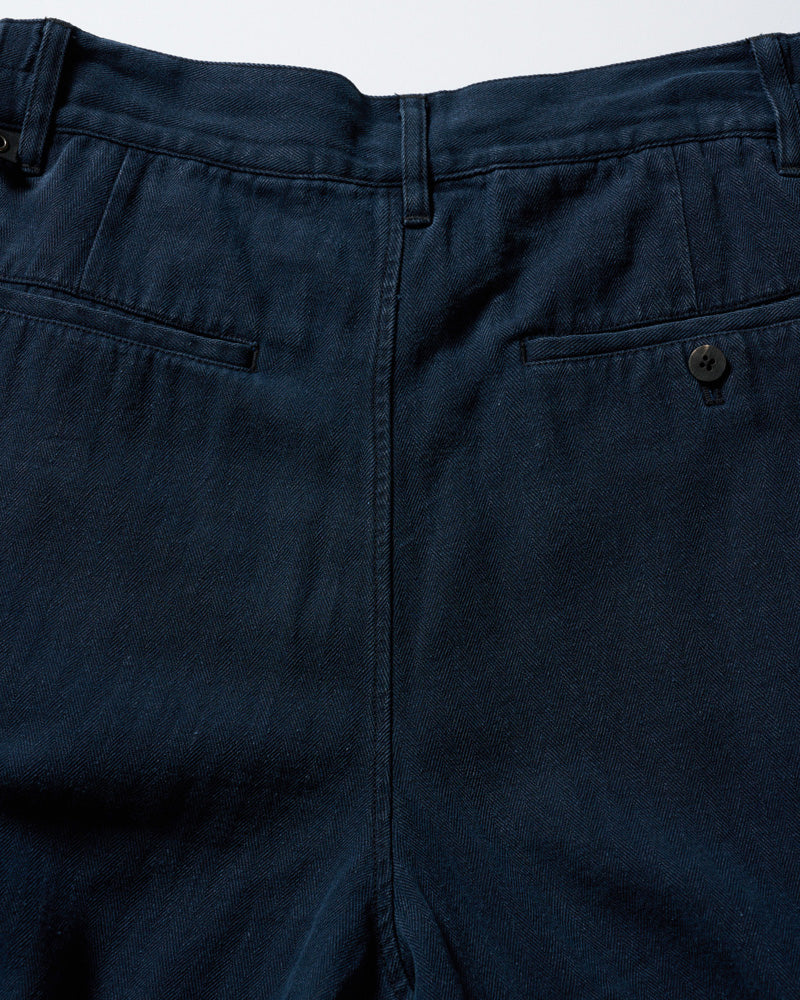 cotton linen herringbone aging wide trousers