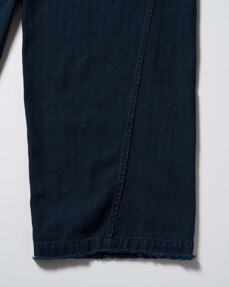 cotton linen herringbone aging wide trousers
