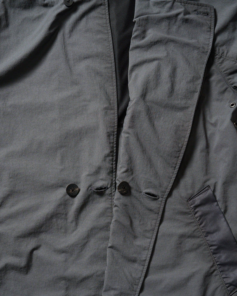 textured nylon double breasted coat