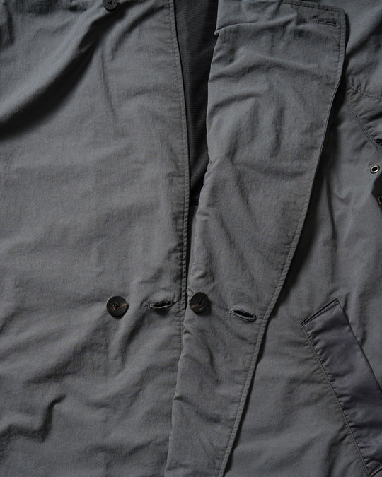 textured nylon double breasted coat