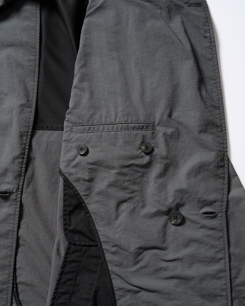textured nylon double breasted coat