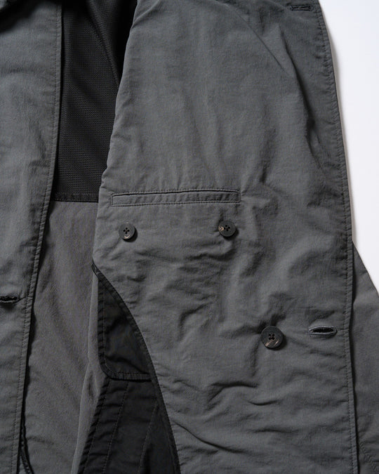 textured nylon double breasted coat