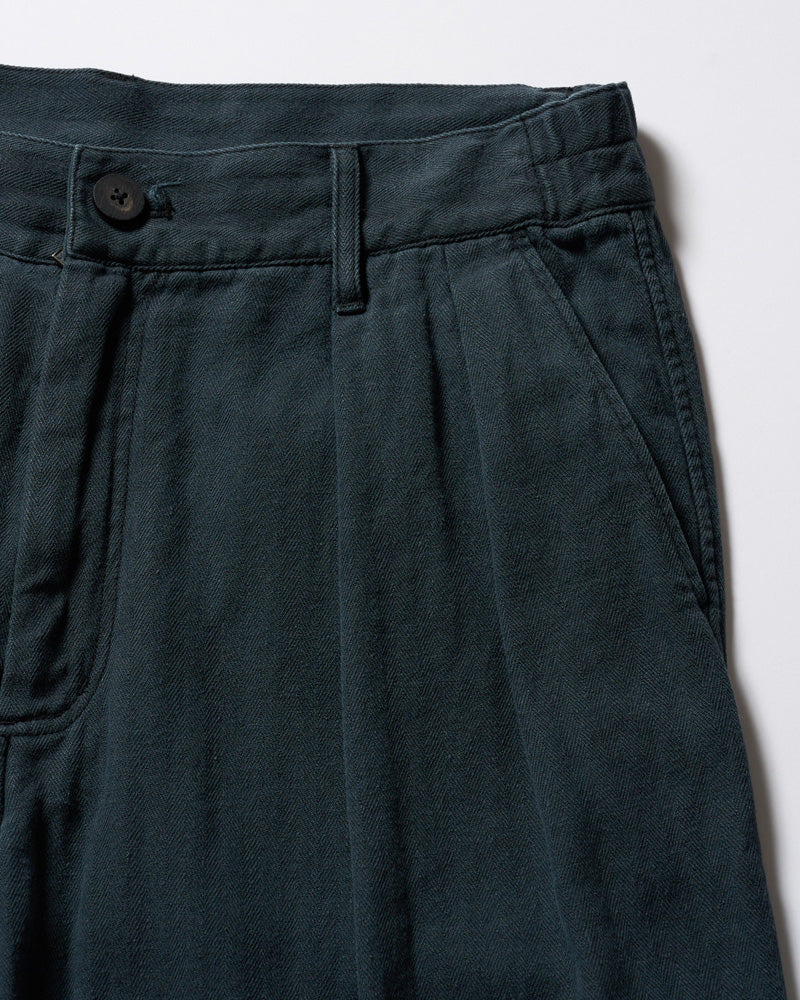 cotton linen herringbone aging wide trousers