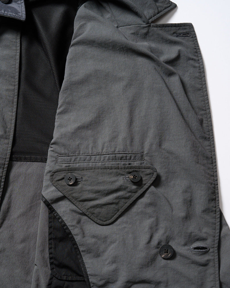 textured nylon double breasted coat