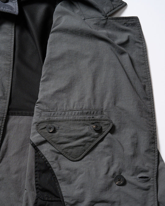 textured nylon double breasted coat