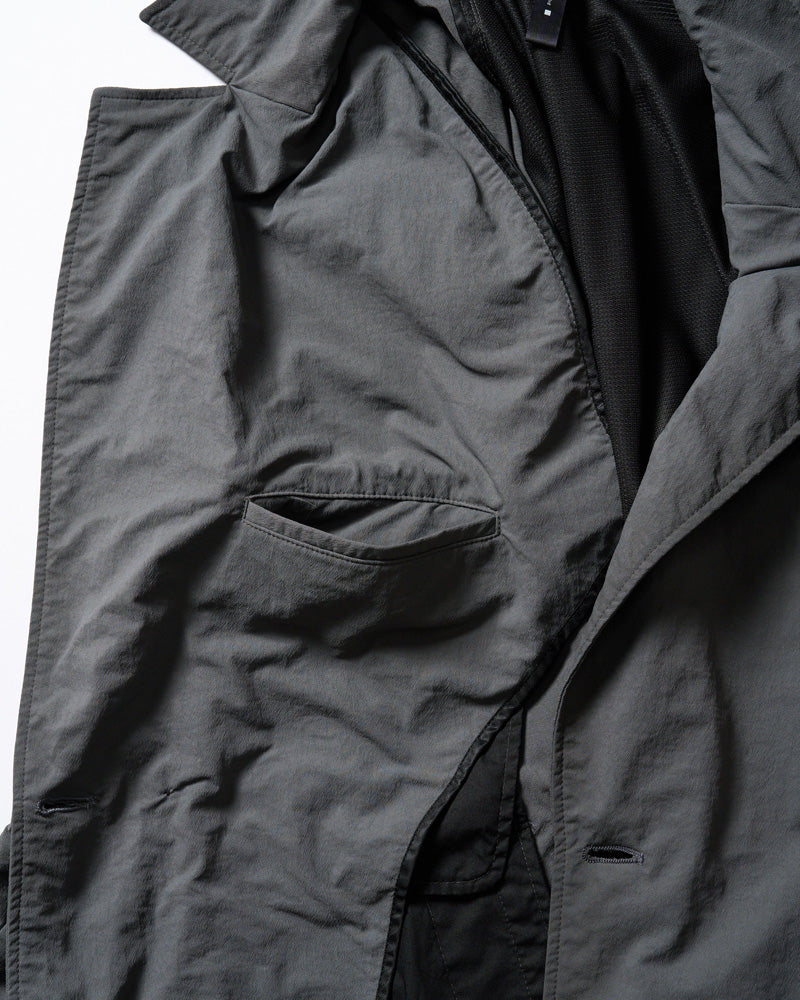 textured nylon double breasted coat