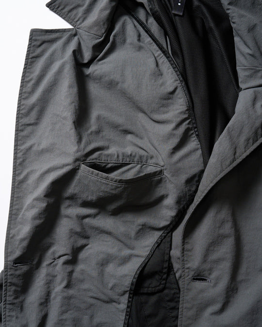 textured nylon double breasted coat