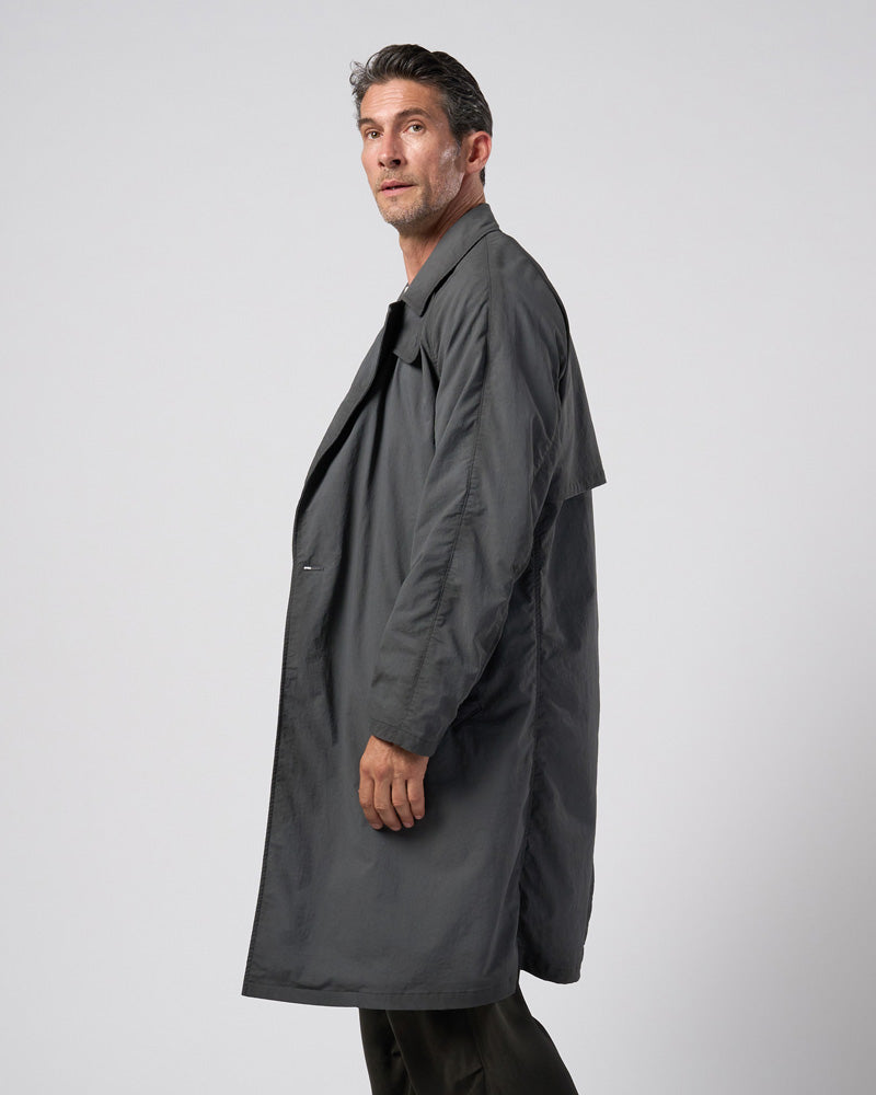 textured nylon double breasted coat