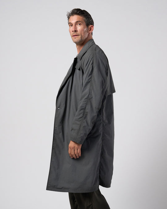 textured nylon double breasted coat