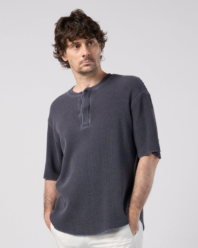 hard dry waffle fly-front henley S/S