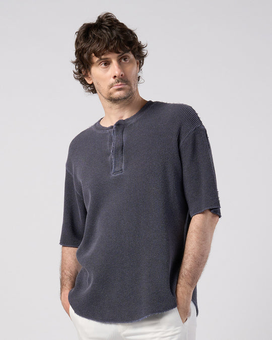 hard dry waffle fly-front henley S/S