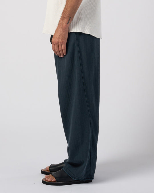 cotton linen herringbone aging wide trousers