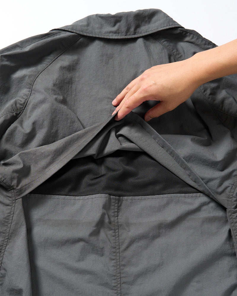 textured nylon double breasted coat
