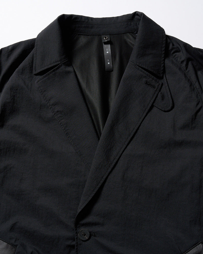textured nylon double breasted coat