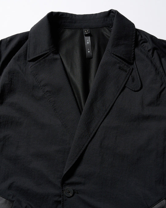 textured nylon double breasted coat