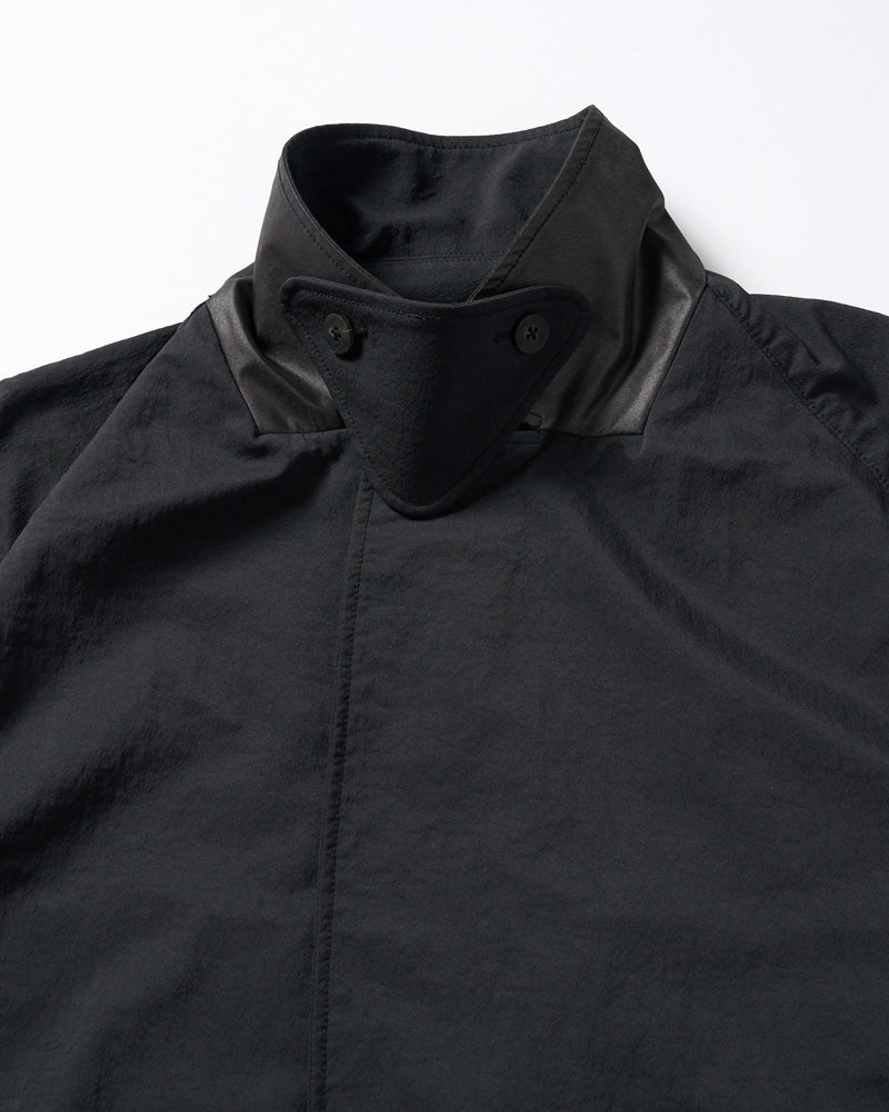 textured nylon double breasted coat