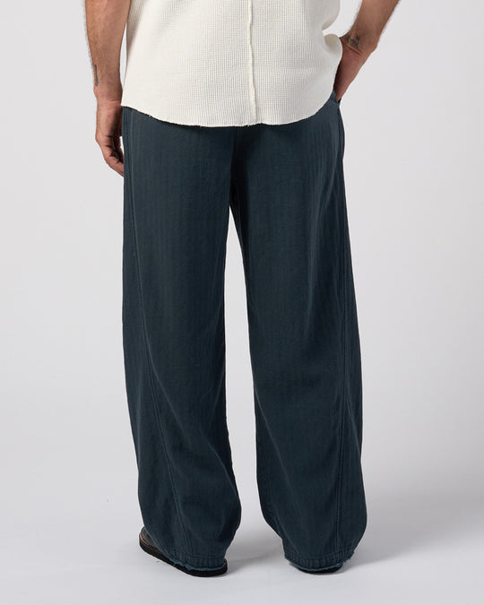cotton linen herringbone aging wide trousers