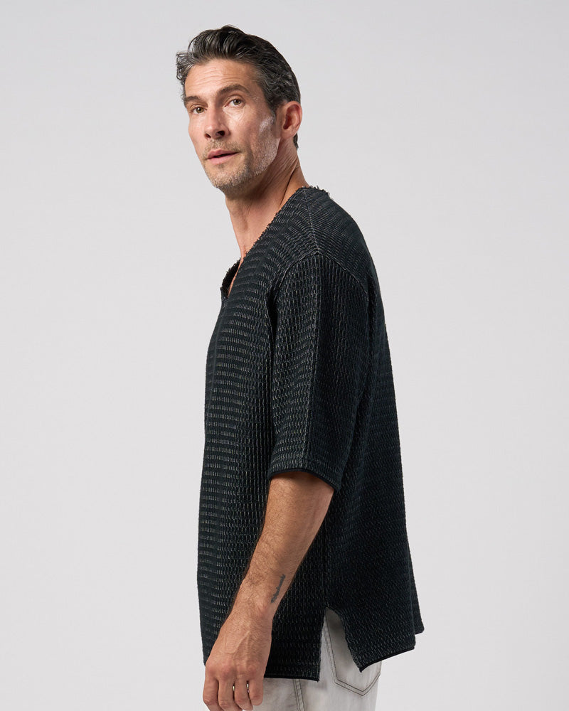 textured knit key-neck H/S