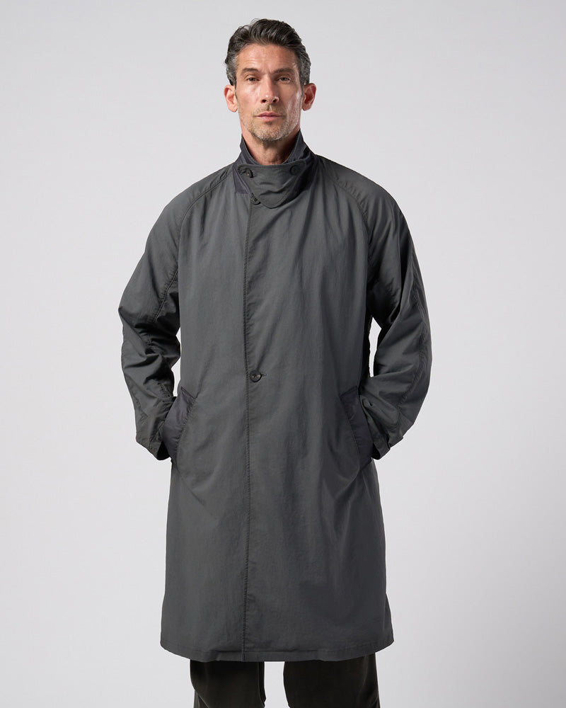 textured nylon double breasted coat
