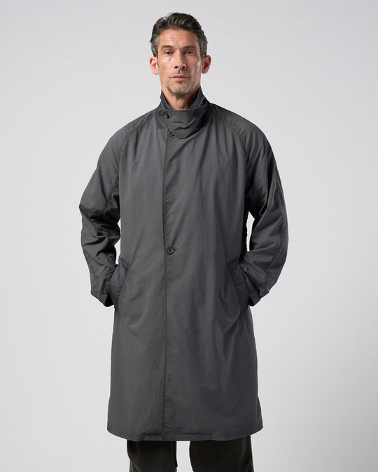 textured nylon double breasted coat