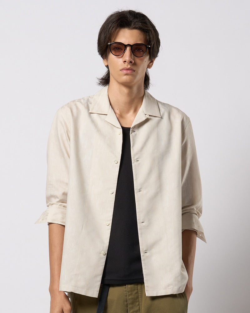 wjk simple oiled kip カウレザー　オープンカラーシャツ jacquard open collar shirt – wjk online store