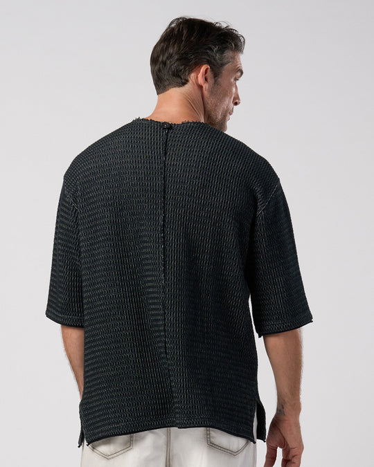 textured knit key-neck H/S