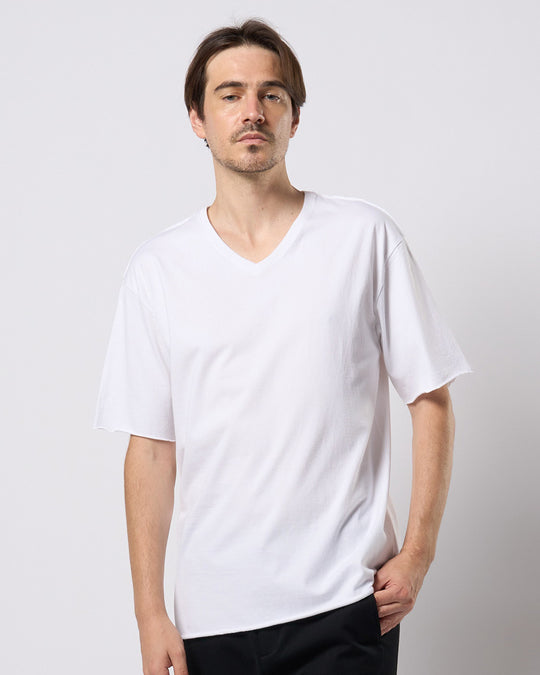wide cut-off V-neck S/S