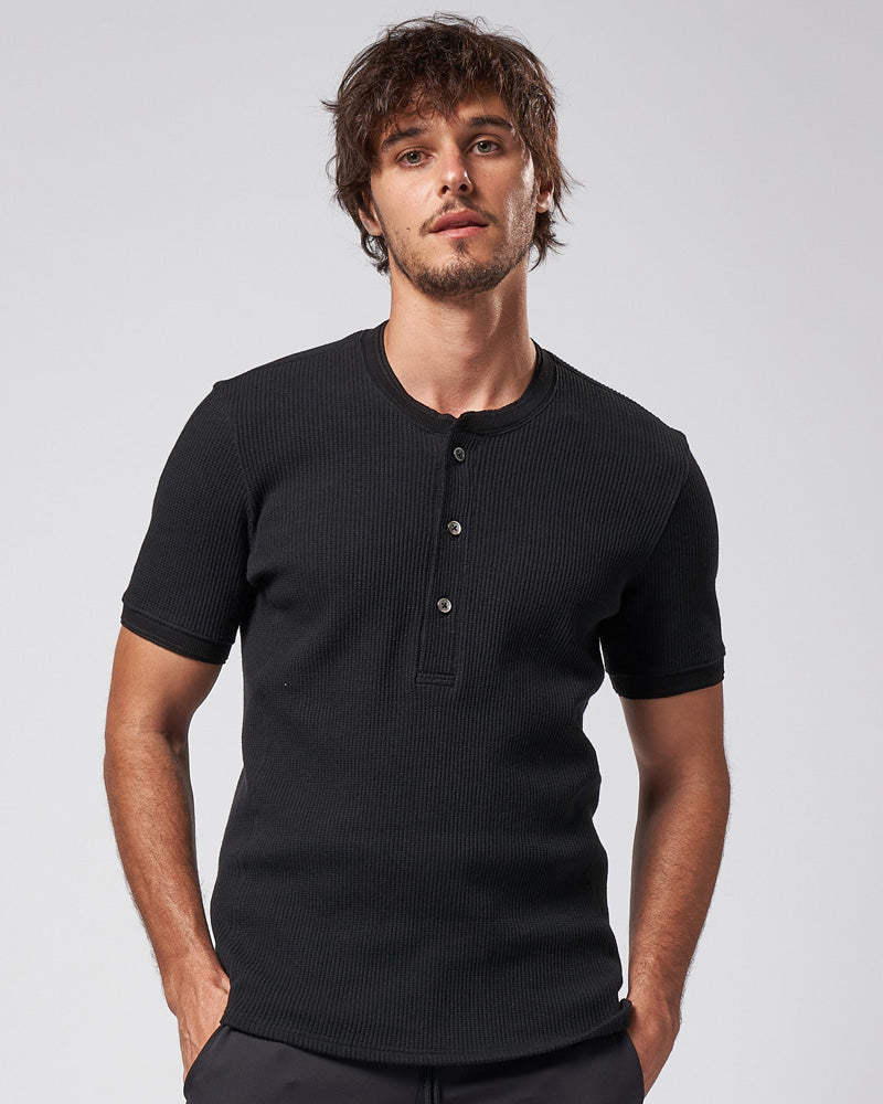 GAUZE WAFFLE HENLEY-NECK TOP - Revolution Web Store