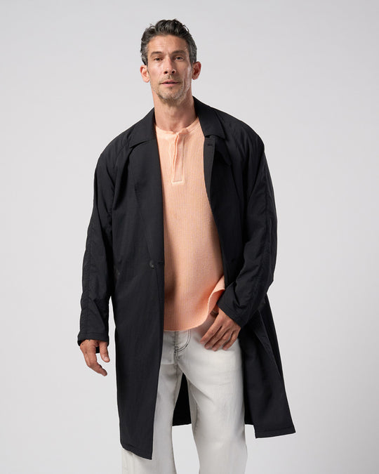 textured nylon double breasted coat