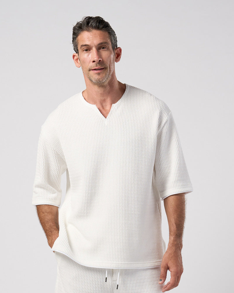 textured knit key-neck H/S