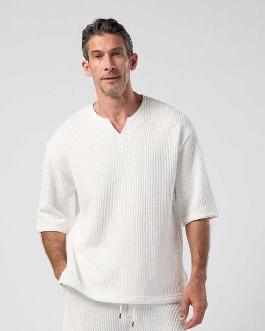 textured knit key-neck H/S