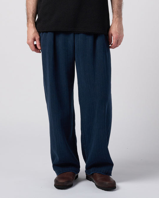 cotton linen herringbone aging wide trousers