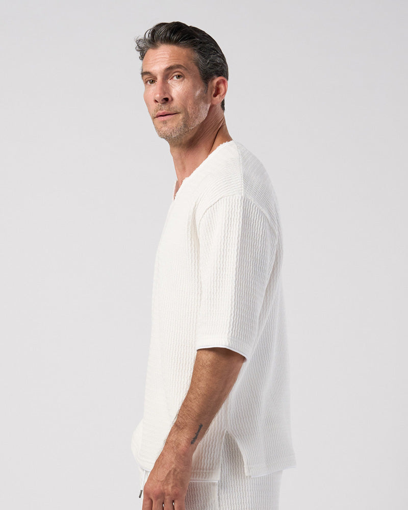 textured knit key-neck H/S
