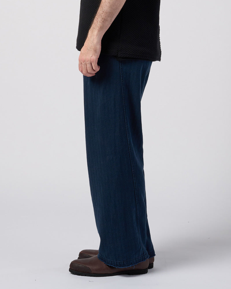 cotton linen herringbone aging wide trousers