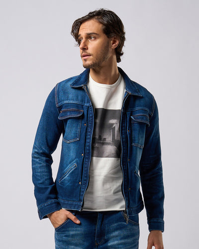 denim jersey zip blouson