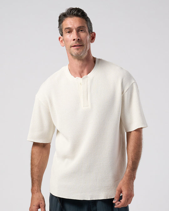 hard dry waffle fly-front henley S/S