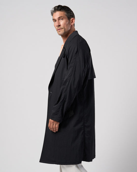 textured nylon double breasted coat